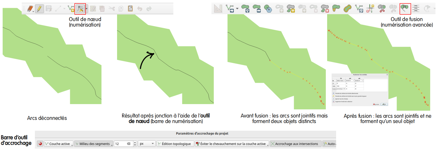 Reconnection des arcs topologiques et fusion des géométries.
