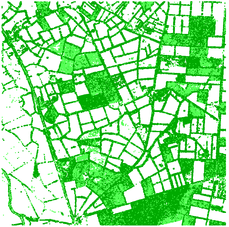 Illustration du nuage de points LiDAR (en 2D) correspondant uniquement aux classes de végétation moyenne et haute.