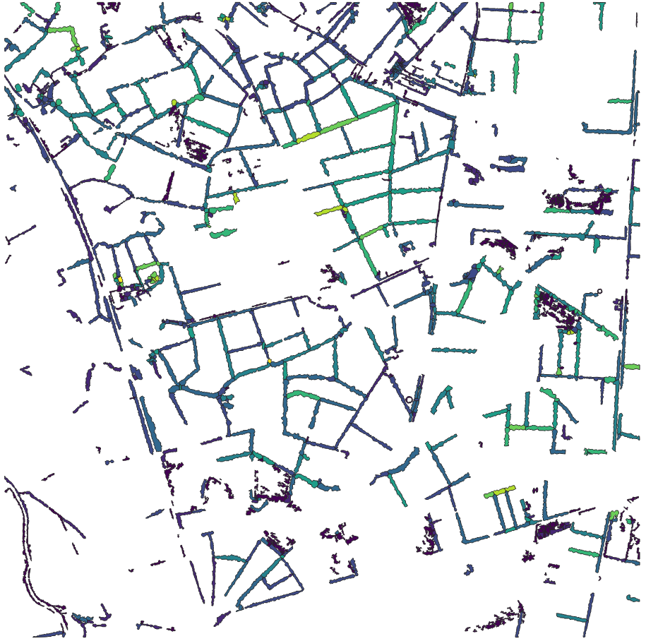 Polygones de haies représentés par leur classe de hauteur médiane.